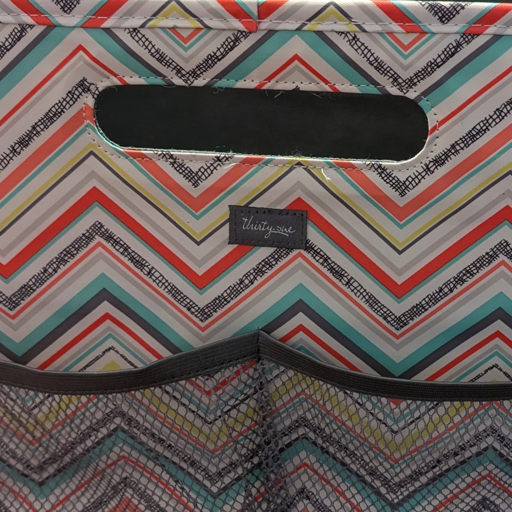 Thirty-One Chevron Vertical File Tote in Coral, Teal & Gray